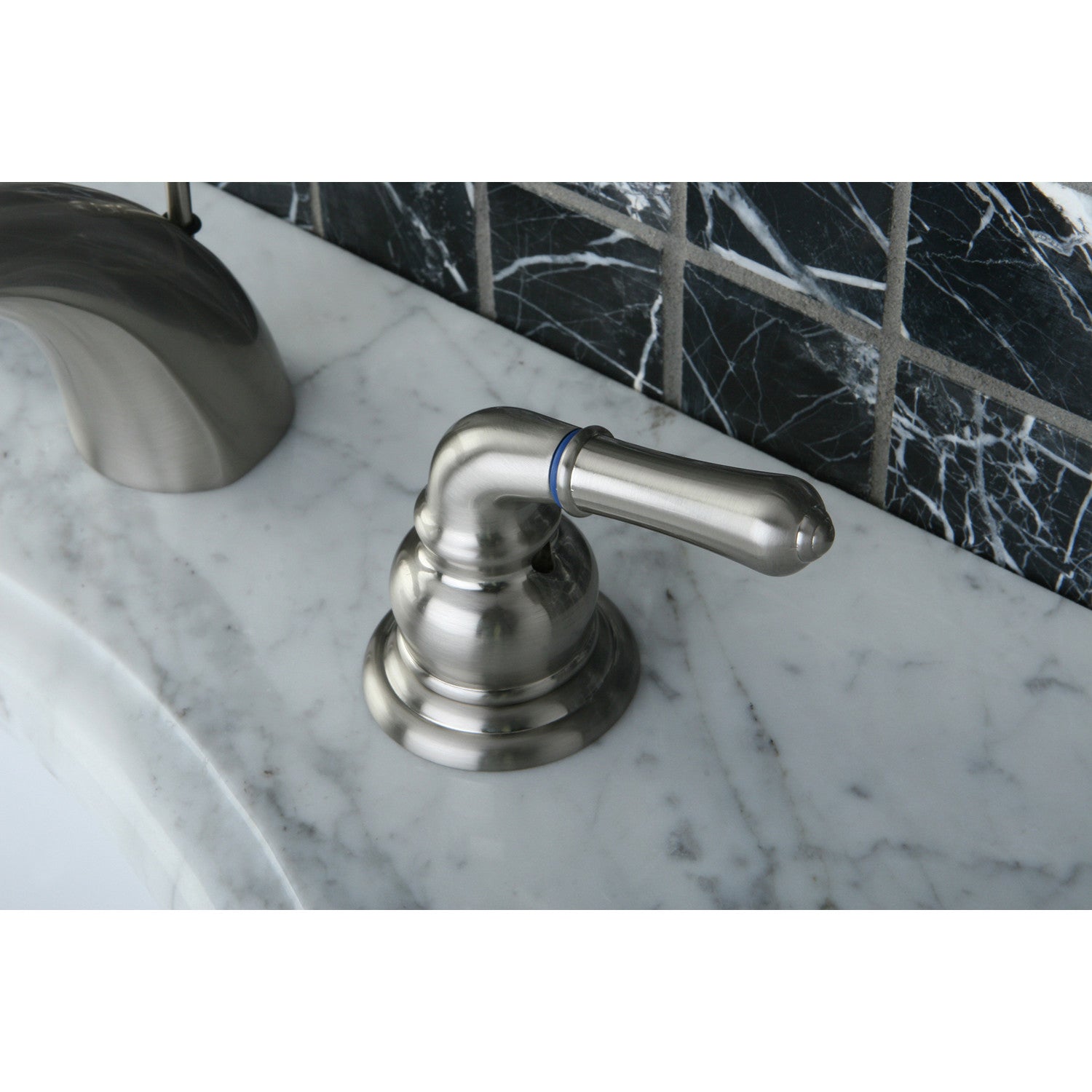 Kingston Tulare KB958 - Magellan Two-Handle 3-Hole Deck Mount Mini-Widespread Bathroom Faucet with Pop-Up Drain, Brushed Nickel — thumbnail 3